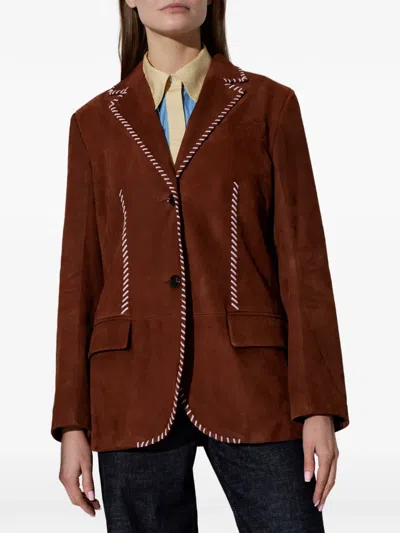 Marni Single-breasted Leather Jacket In Brown
