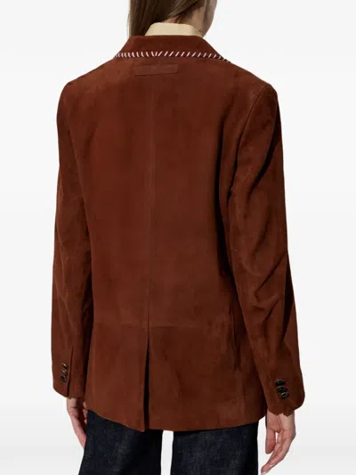 Marni Single-breasted Leather Jacket In Brown