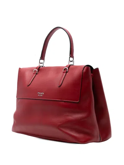 Pre-owned Prada 2000-2025 Soft Calf Double Turnlock Satchel In Red