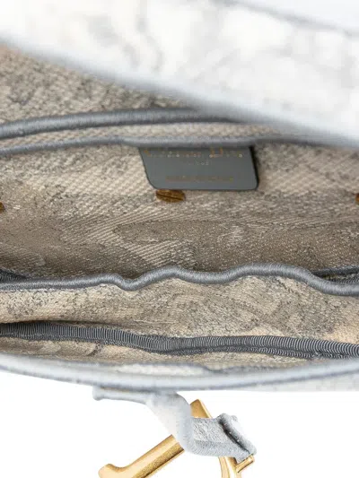 Pre-owned Dior 2021 Canvas Embroidered Toile De Jouy Saddle Bag Shoulder Bag In Gray