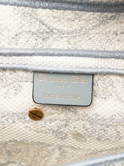 Pre-owned Dior 2021 Canvas Embroidered Toile De Jouy Saddle Bag Shoulder Bag In Gray