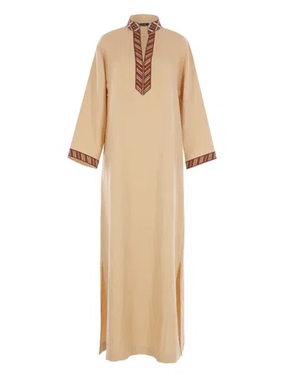 Loro Piana Tilde Embroidered Three-quarter Sleeve Maxi Dress In Neutral