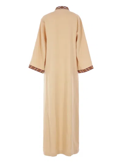Loro Piana Tilde Embroidered Three-quarter Sleeve Maxi Dress In Neutral