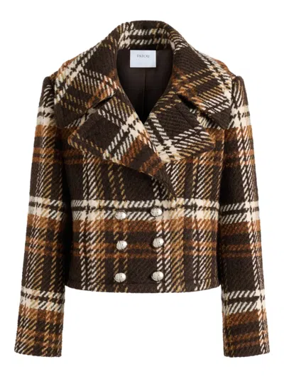 Patou Checked Double-breasted Wool-blend Jacket In Brown