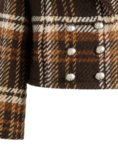 Patou Checked Double-breasted Wool-blend Jacket In Brown