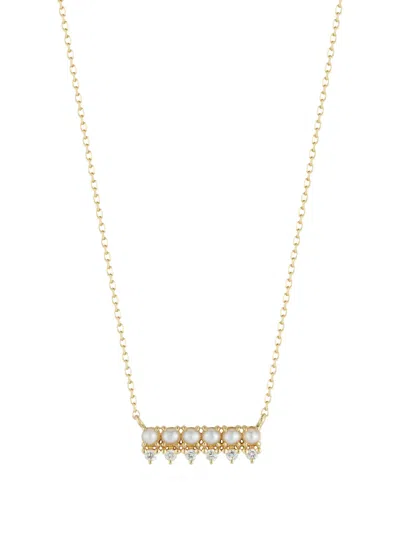 Mateo The Little Things Pearl And Diamond Horizontal Bar Necklace In Gold