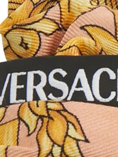 Pre-owned Versace Silk Baroque-print Scrunchie In Green