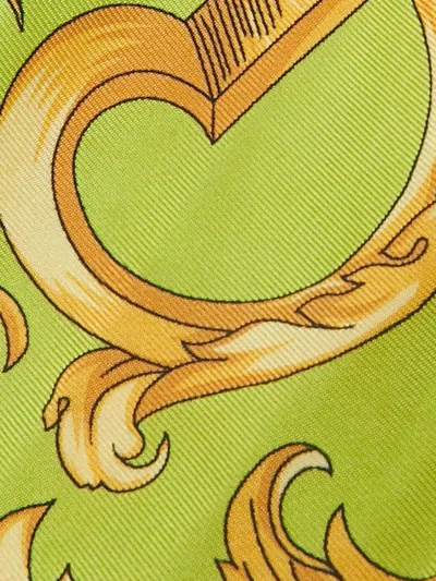 Pre-owned Versace Silk Baroque-print Scrunchie In Green
