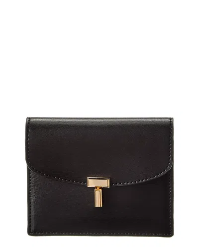 Totême Toteme T-lock Fold-over Small Leather Card Case In Black