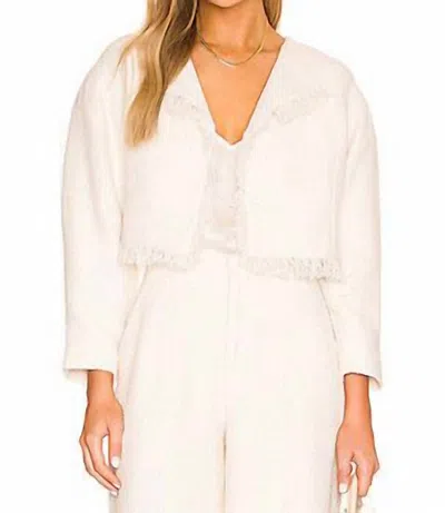 Something Navy Cropped Tweed Frayed Hem Blazer In Ivory In Multi