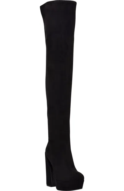 Guess Cristy Boots Women's Black Faux Suede Over The Knee Platform Lion382 In Black