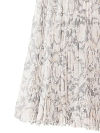 Versace Barocco Pleated Skirt In Gray