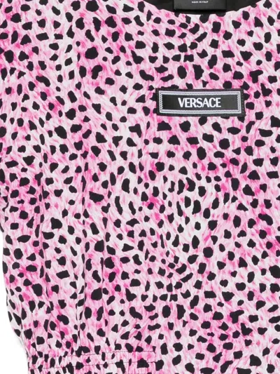 Versace Logo-patch Dress In Animal Print