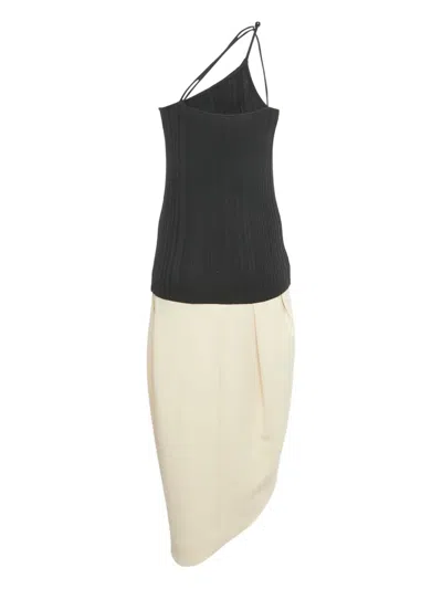 Pre-owned Jacquemus Asymmetric Knit Midi Dress In Black