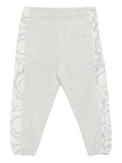 Versace Logo-embroidered Track Pants In Gray
