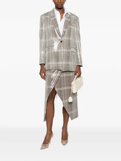 Rame Sequin-embellishment Checked-pattern Midi Skirt In Neutral