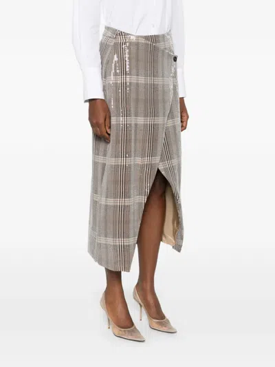 Rame Sequin-embellishment Checked-pattern Midi Skirt In Neutral