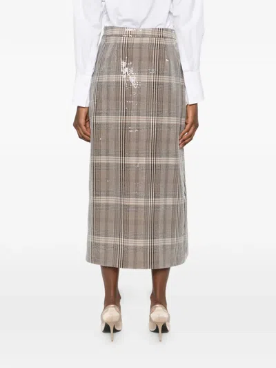 Rame Sequin-embellishment Checked-pattern Midi Skirt In Neutral