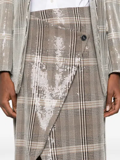 Rame Sequin-embellishment Checked-pattern Midi Skirt In Neutral