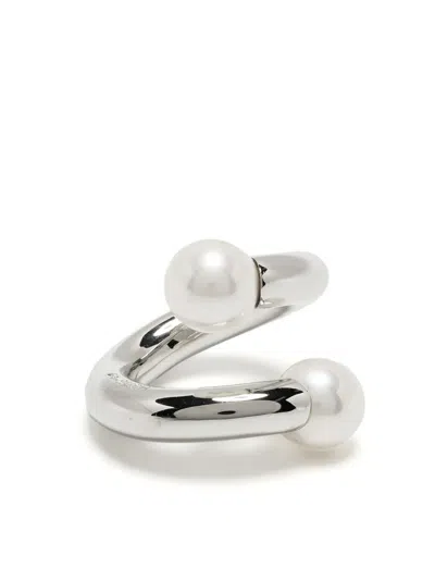 Ambush Barbell Faux Pearl-embellished Ring In Metallic