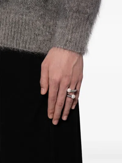 Ambush Barbell Faux Pearl-embellished Ring In Metallic