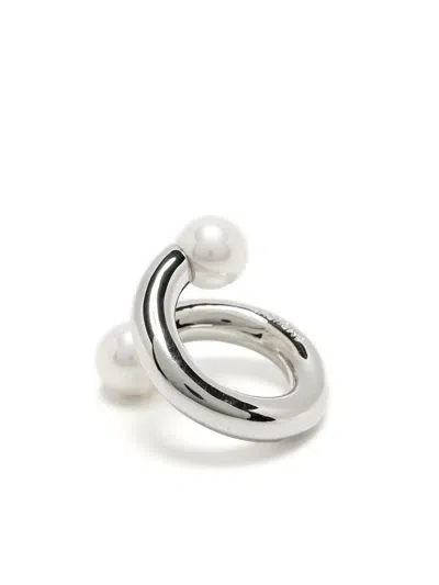 Ambush Barbell Faux Pearl-embellished Ring In Metallic