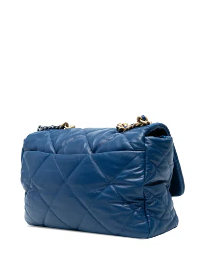 Pre-owned Chanel 2019 Maxi Lambskin 19 Flap Satchel In Blue