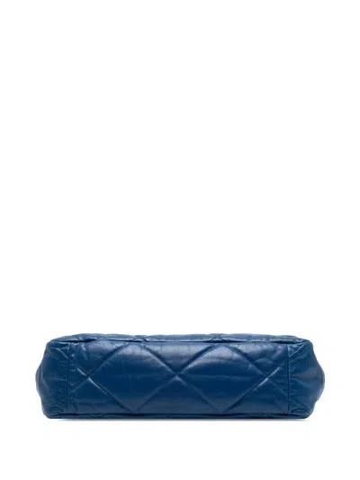 Pre-owned Chanel 2019 Maxi Lambskin 19 Flap Satchel In Blue