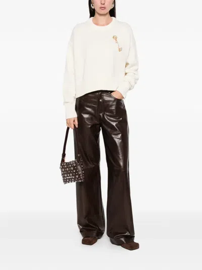 Maje Appliqué Ribbed Sweater In White