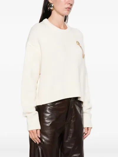 Maje Appliqué Ribbed Sweater In White