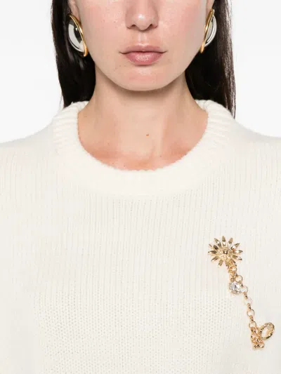 Maje Appliqué Ribbed Sweater In White