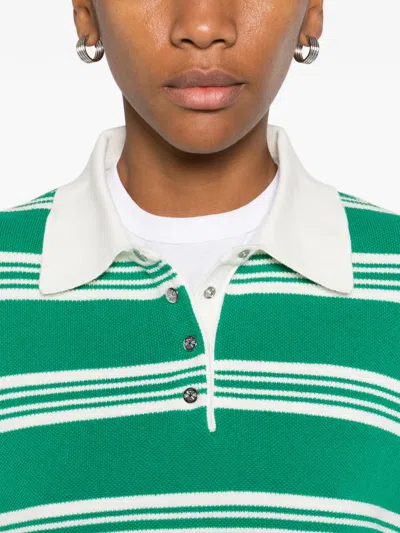 Maje Womens Green Striped Cropped Cotton-blend Polo Jumper In Multi