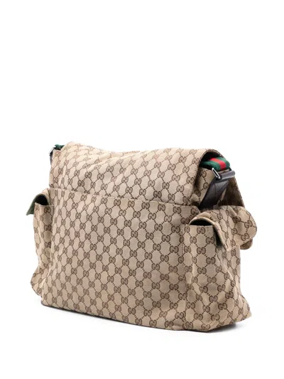 Pre-owned Gucci 2016-2025 Gg Canvas Web Flap Diaper Bag Crossbody Bag In Brown