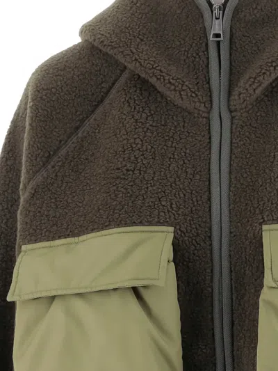 Woolrich Hybrid Full-zip Hoodie In Green