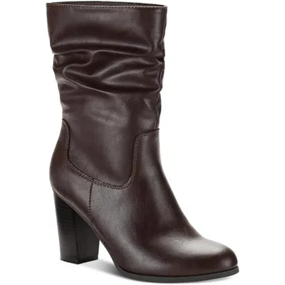 Style & Co Saraa Slouch Boot Women Brown Block Heel Mid-calf Booties Lion212 In Brown