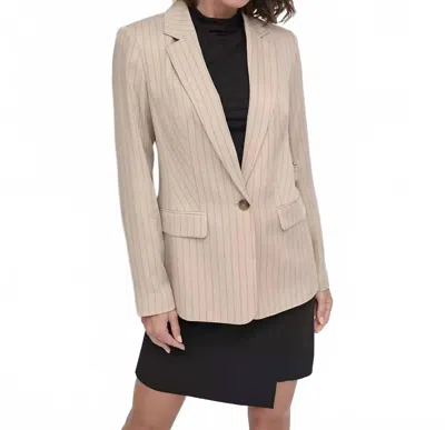 Dkny One-button Pinstripe Jacket Blazer In Chino Khaki/black In Multi