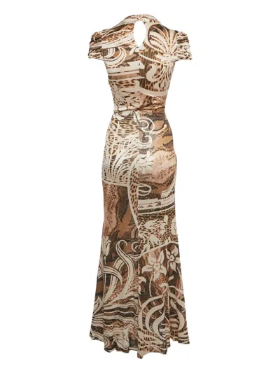 Pre-owned Cavalli Class Pleated Snakeskin Maxi Dress In Neutral