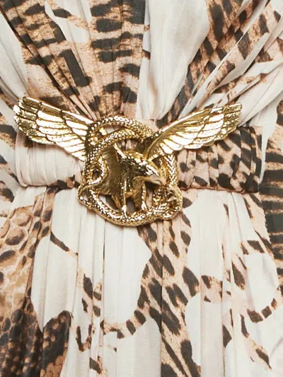 Pre-owned Cavalli Class Pleated Snakeskin Maxi Dress In Neutral