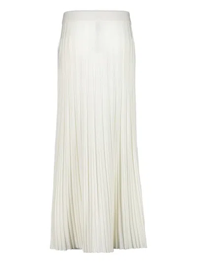 Balmain Pleated Knitted Maxi Skirt In White