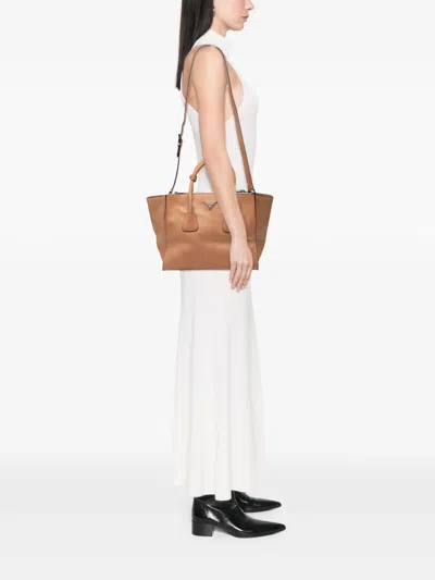 Pre-owned Prada 2000-2025 Glace Calf Twin Pocket Satchel In Brown