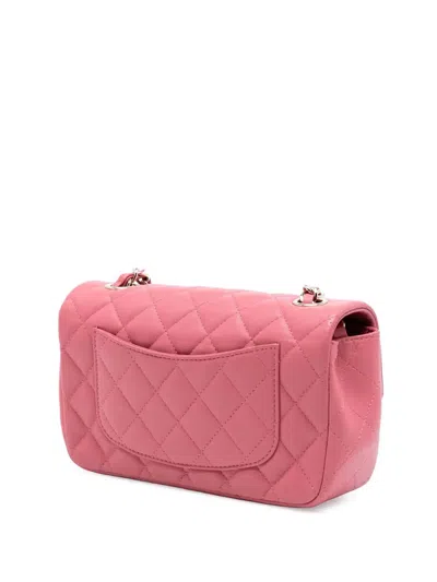 Pre-owned Chanel 2014 Mini Rectangular Classic Lambskin Valentines Heart Charms Single Flap Crossbody Bag In Pink