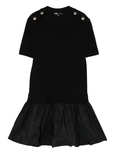 Maje Cotton-blend Rib Knit And Taffeta Mini Dress In Black