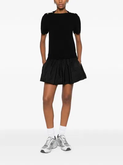 Maje Cotton-blend Rib Knit And Taffeta Mini Dress In Black