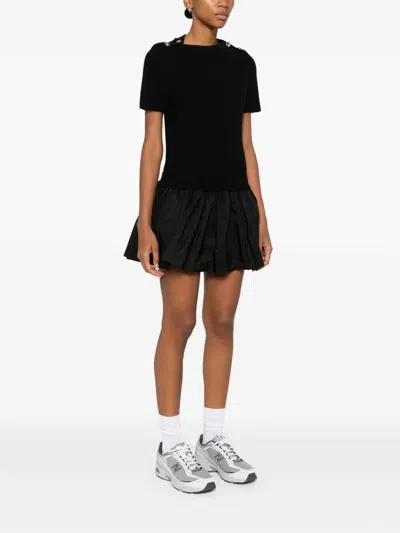 Maje Cotton-blend Rib Knit And Taffeta Mini Dress In Black