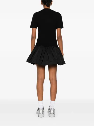 Maje Cotton-blend Rib Knit And Taffeta Mini Dress In Black