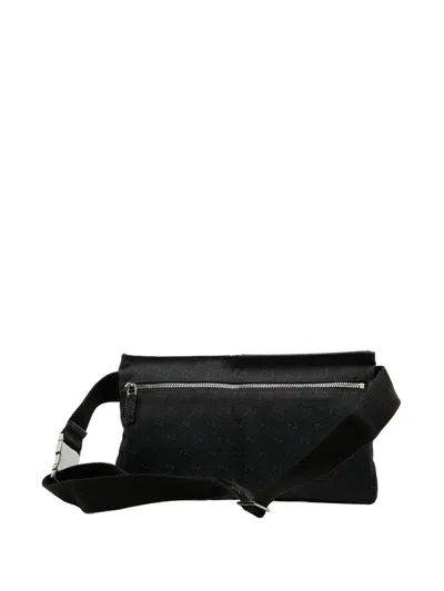 Pre-owned Gucci 2000-2015 Gg Canvas Double Pocket Belt Bag In Black