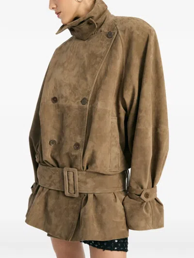 Rotate Birger Christensen Belted Oversize Suede Jacket In Brown