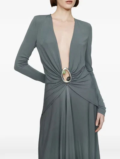 Christopher Esber Orica Crystal Ruched V-neck Dress In Gray