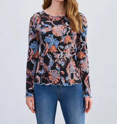 Fdj Long Sleeve Boat Neck Top In Neutral Damask In Blue