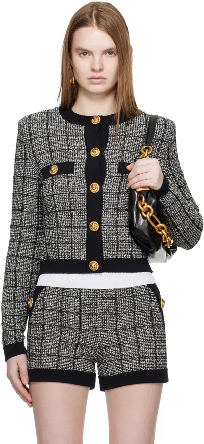 Balmain Black Light Tweed Cardigan In Black